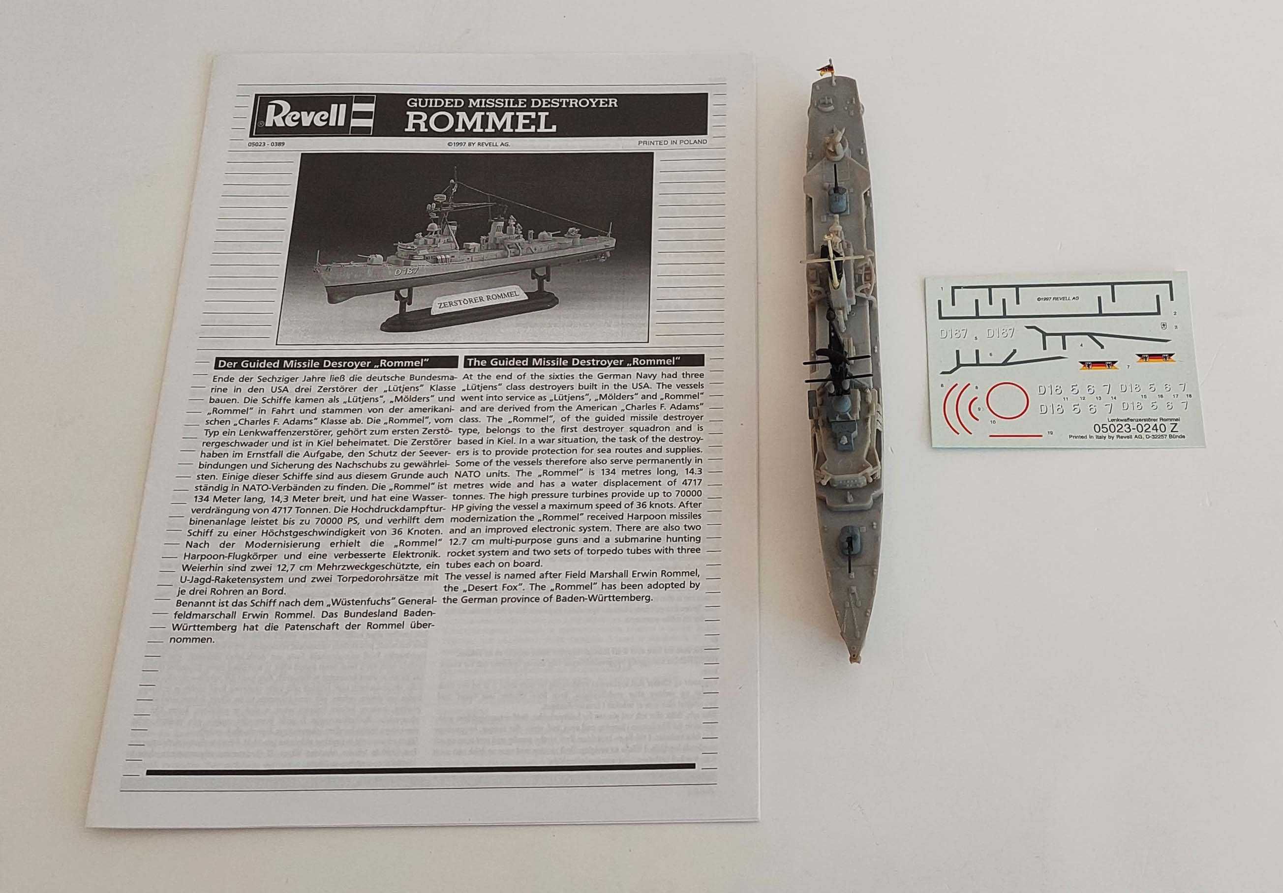 Kit de modelismo montado 1/700 do Destroyer da Marinha alemã "Rommel"