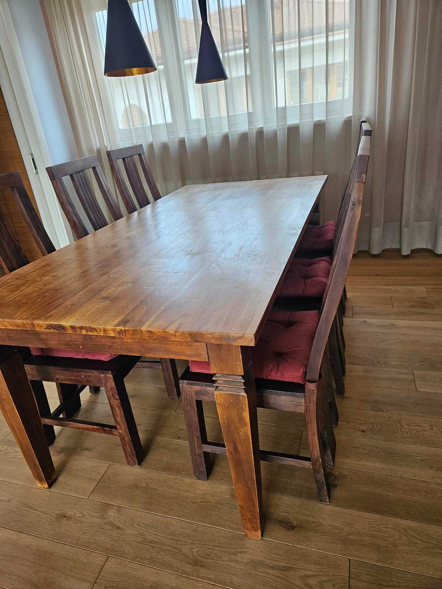 Stół lite drewno (200x100) + 6 krzeseł