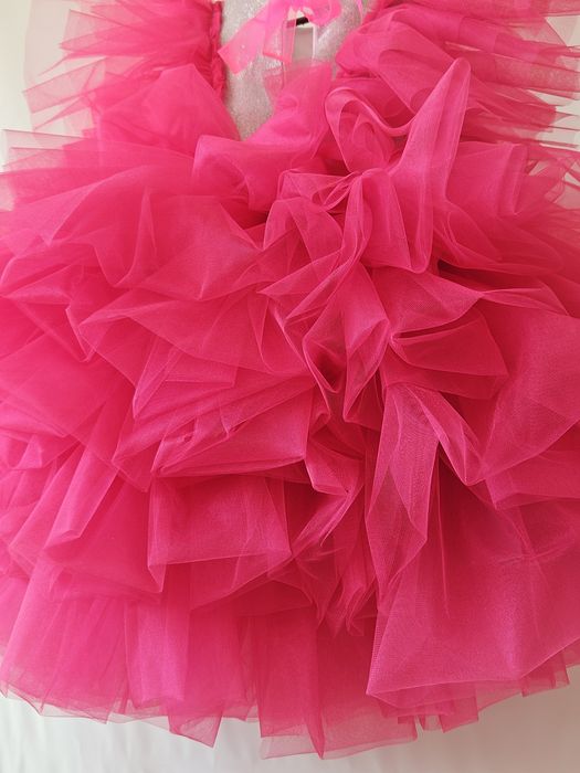 Платье на выпускной в садик на 7 лет розовое малиновый фатин блестящее