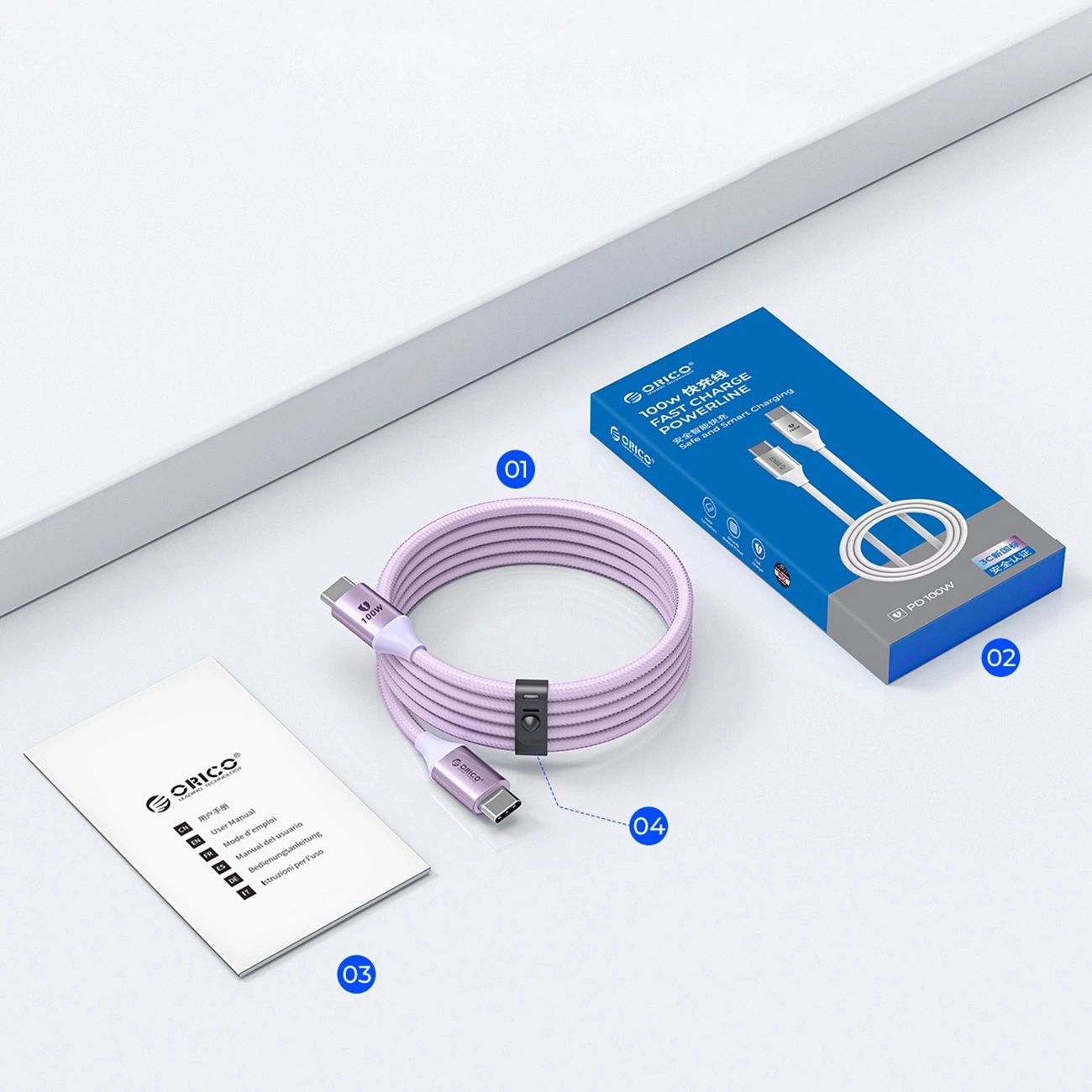 Kabel Orico Cdx 100W 5A Power Delivery Usb-C - Usb-C 1M - Fioletowy