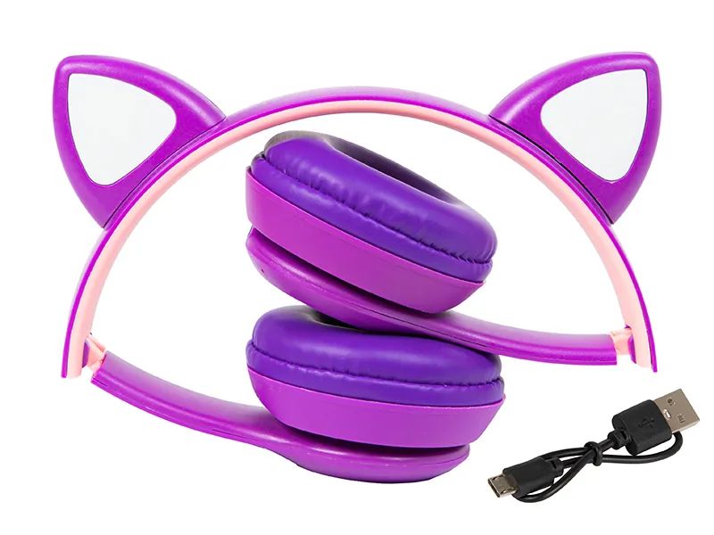 Słuchawki bezprzewodowe Bluetooth dla dzieci z uszami LED fioletowe
