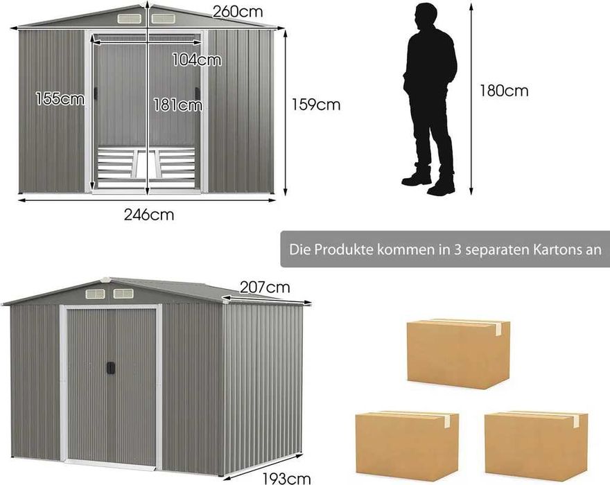 Szopa narzędziowa z fundamentem, 260x207x180cm