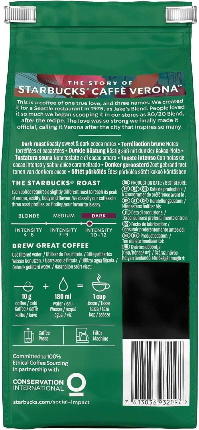 ZESTAW 6 SZT STARBUCKS Caffè Verona, Dark Roast, Kawa Mielona 200g