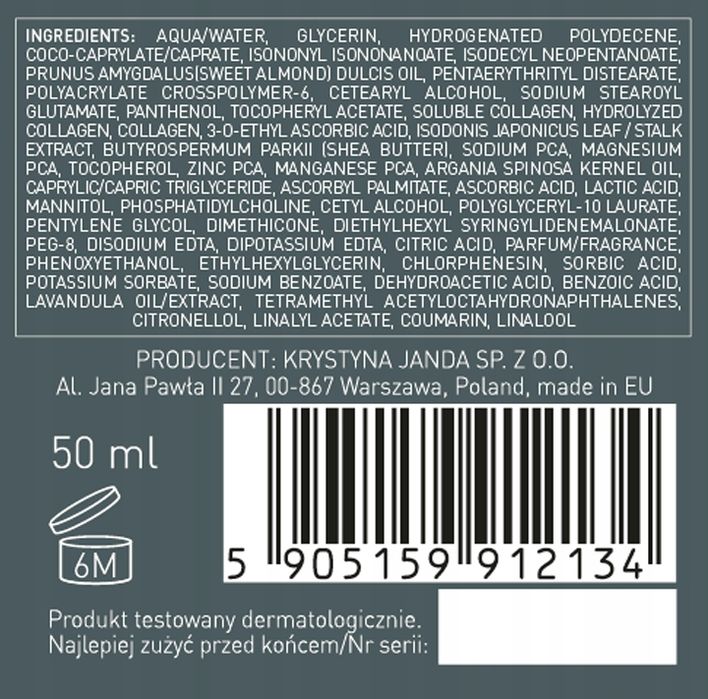 Janda Men Krem Do Twarzy Suplementacyjny Z Kolagenem Odżywczy 50 Ml
