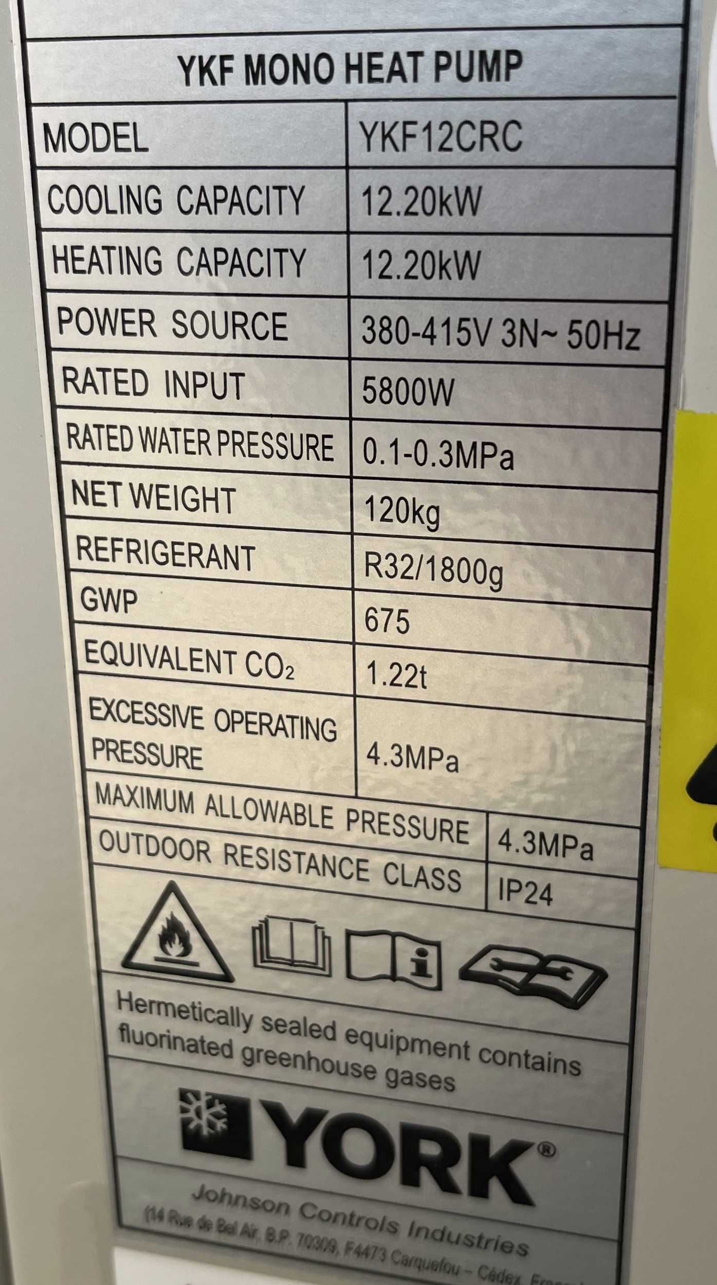 Pompa ciepła York YKF12CRC 12kW – NOWA