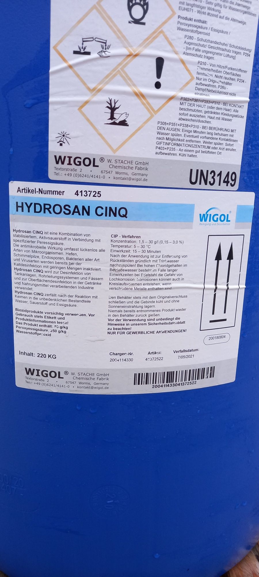 Płyn do dezynfekcji Hydrosan cinq  200l firmy wigol