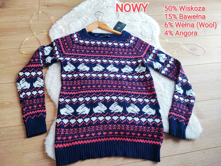Nowy jakościowy sweterek damski XS wełna wiskoza z metką