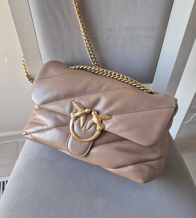 Pinko Love Puff Classic Torba na ramię skóra owcza jasny brąz