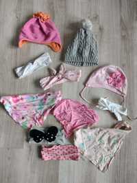 Zestaw czapki zimowe, wiosenne, opaski i chustki dla dziewczynki 2-4 l