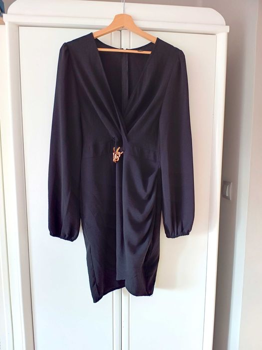 mała czarna mini krótka sukienka z długim rękawem 44XXL krótka mini