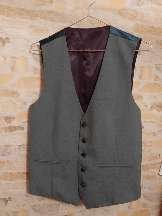 (M) Szaro-granatowa kamizelka garniturowa z Londynu, NOWA