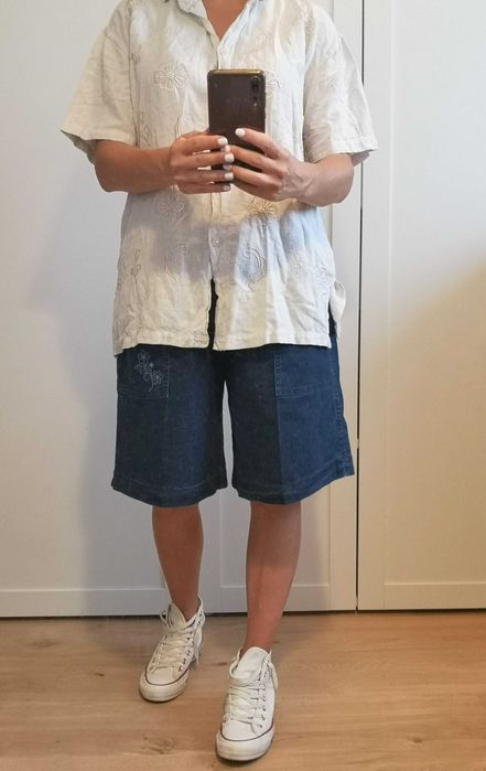 SPIDER luźna koszula vintage z domieszką lnu kremowa r. M / over size