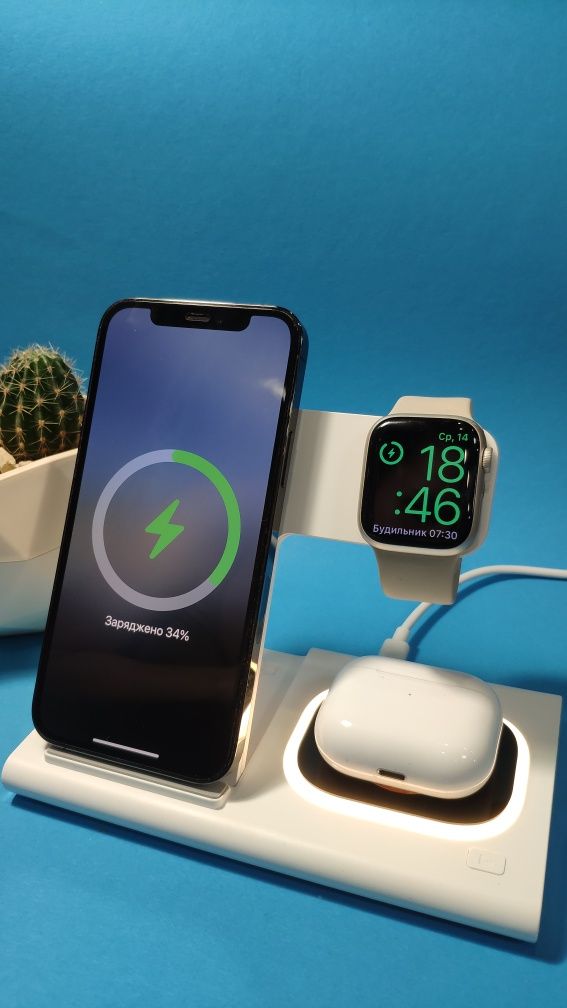 Бездротова зарядка A80 QI док-станція для iPhone Apple,Watch,AirPods