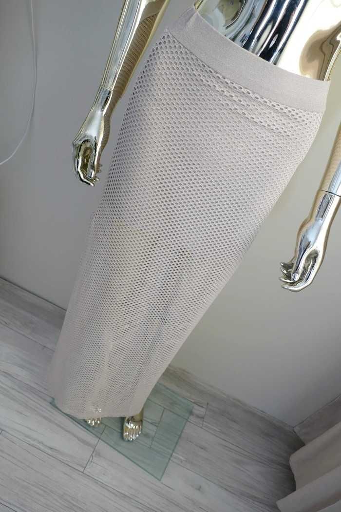 Włoska  nowa spódnica maxi ażurowa z rozporem nude złoto Uni