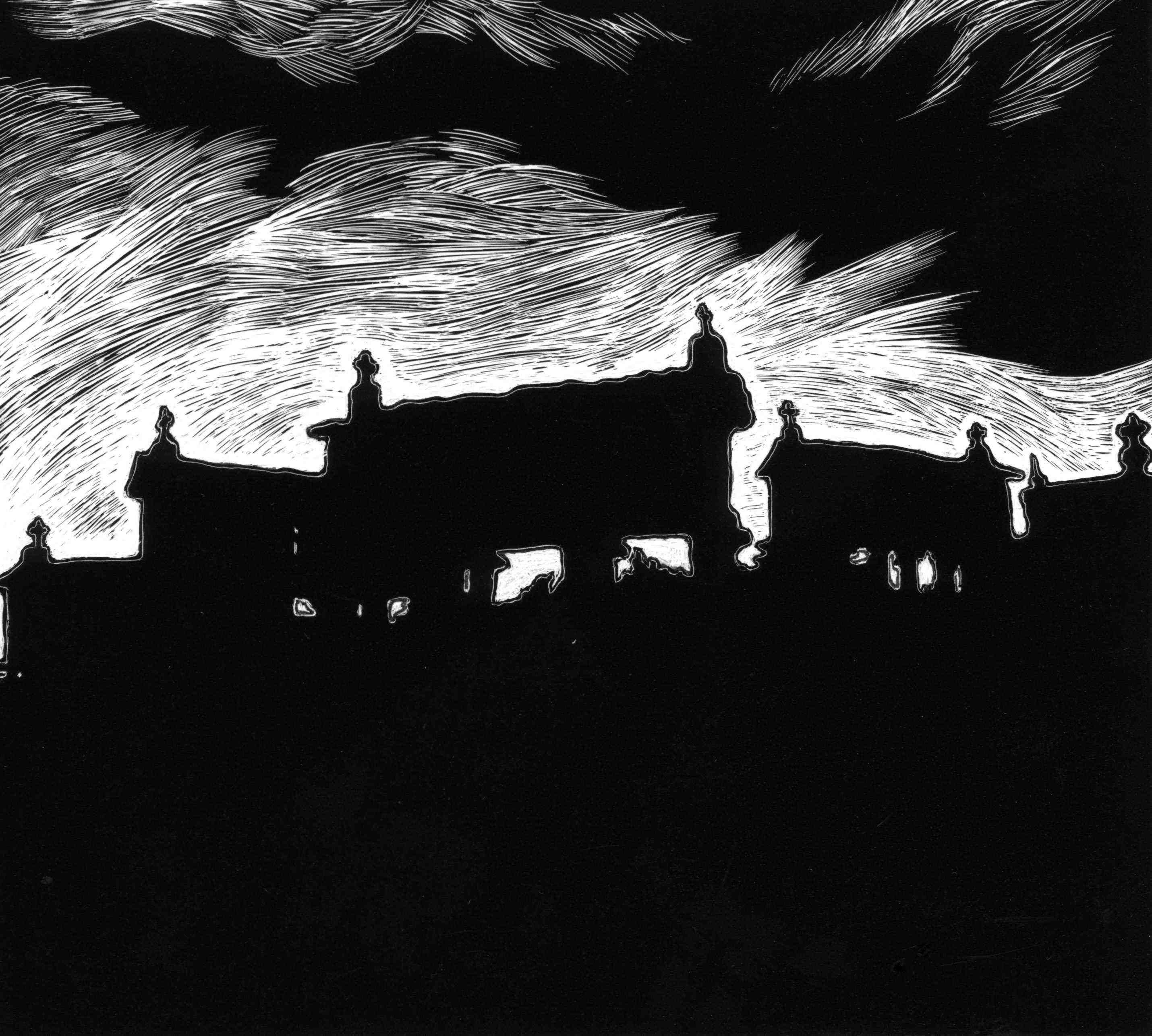 Desenho scratchboard espigueiros do Soajo Norte de Portugal arte