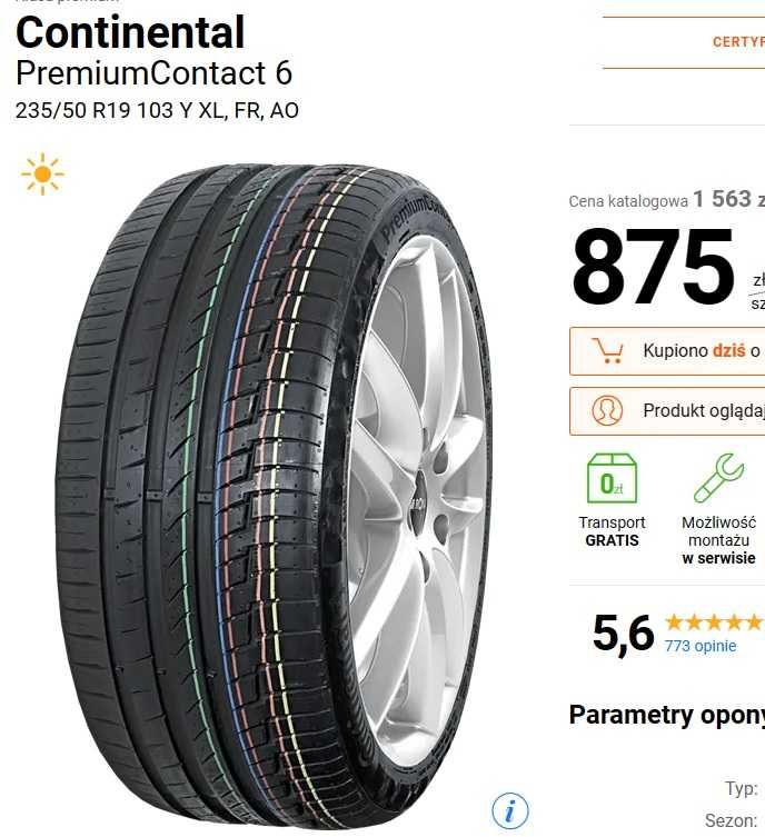 Continental Premium Contact 6 235/50 R19 NOWE, 4SZT, letnie rocznik'22