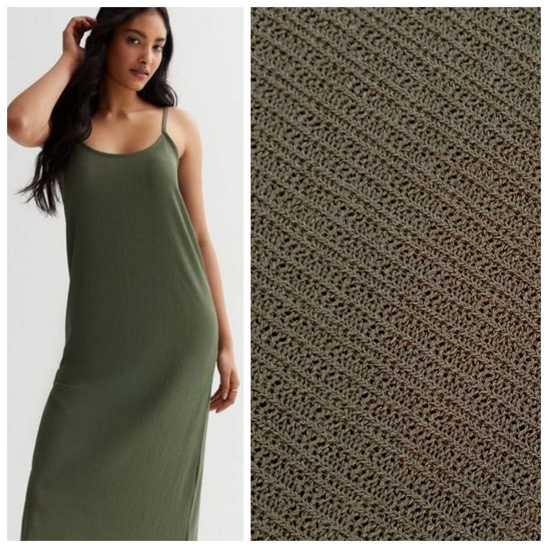 PRIMARK S-M obcisła sukienka midi w prążki khaki typu szydełkowa