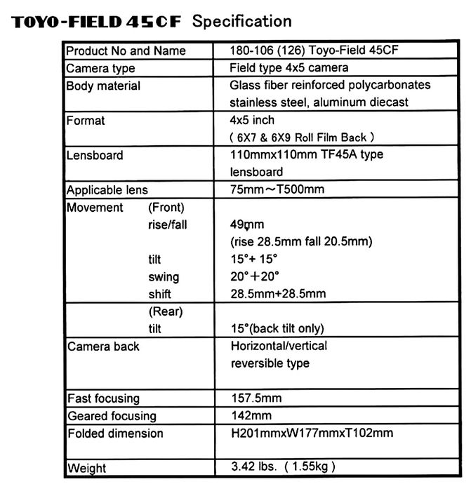TOYO 45 CF 4x5 cali znakomity stan jedyny taki