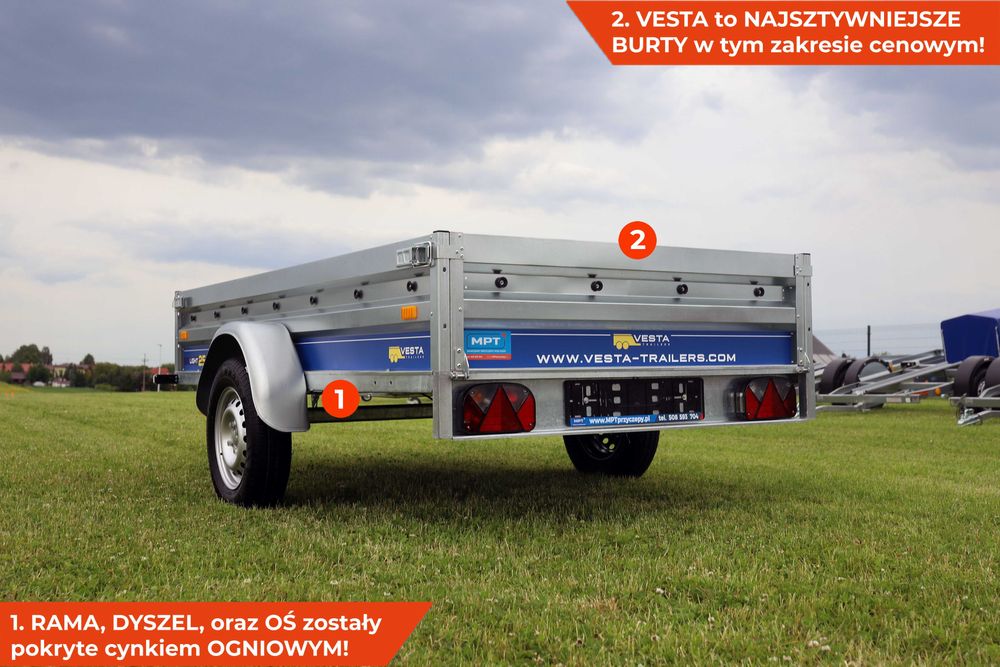 Super MOCNA przyczepka lekka VESTA 252 x 135 x 38 Przyczepa lekka RATY