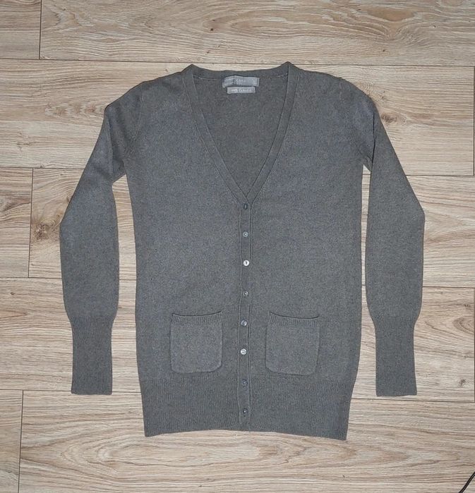 Sweter kardigan 100% kaszmir szary brązowy