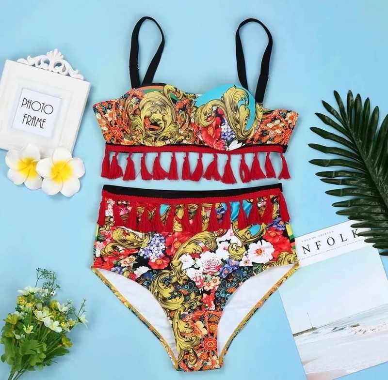 Bajeczny kostium strój kąpielowy Versace z frędzlami HIT 2022 wzory