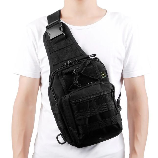 Сумка рюкзак MOLLE однолямочный Черный и Олива + Тактические перчатки