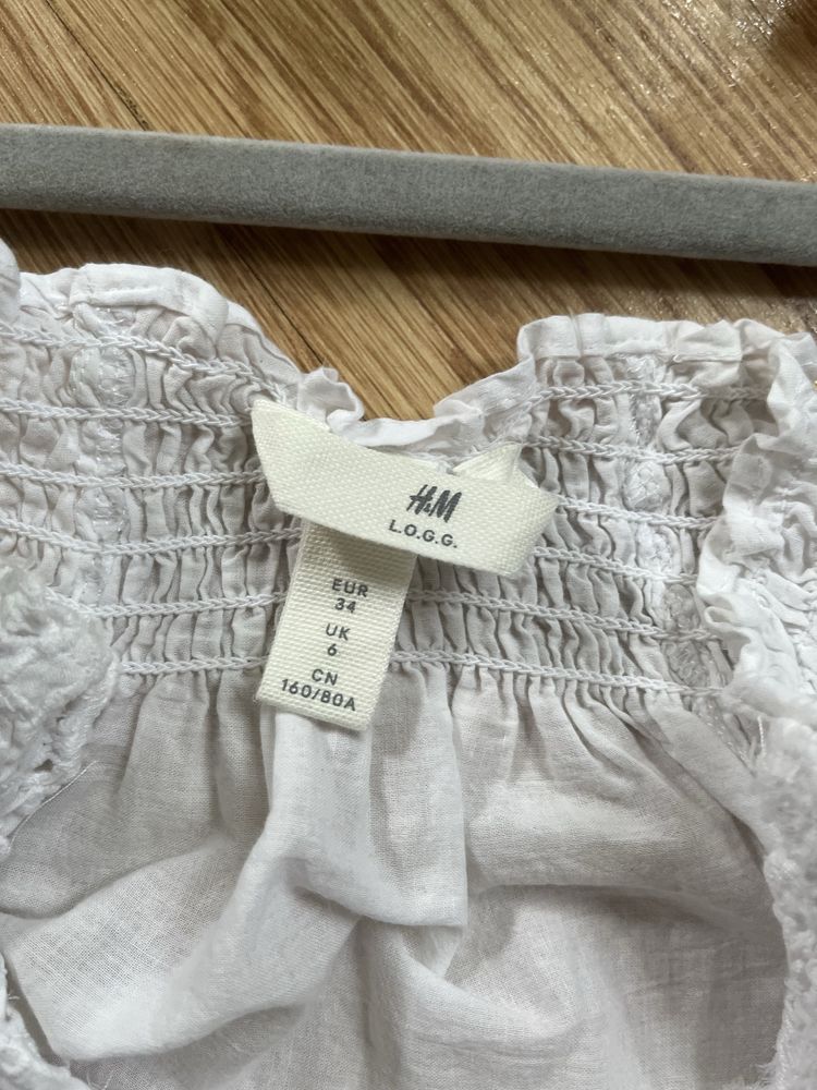 H&M sukienka biała bawełniana 34/36 z falbanką letnia zwiewna