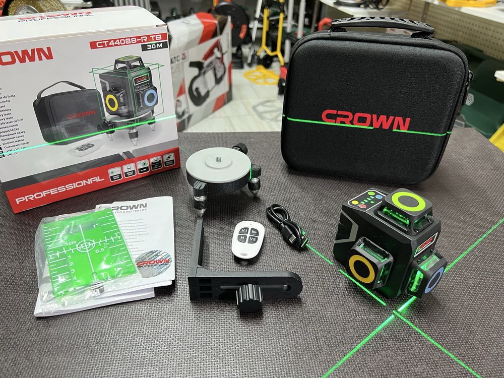 НОВИНКА! Лазерный уровень Crown CT44088-RTB Зеленый луч OSRAM диоды