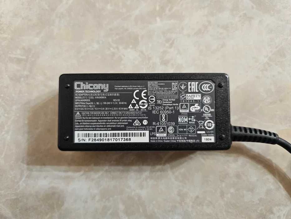 Блок живлення Chicony 45Вт USB Type-C з підтримкою Power Delivery (PD)