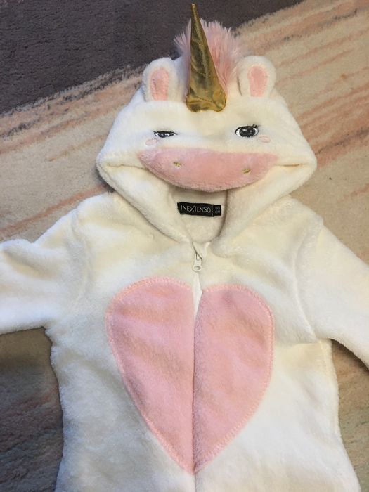 Jednorożec kombinezon pajac strój biały 80