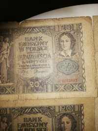 Zestaw 10 sztuk banknotów 20 złotowych rok 1940