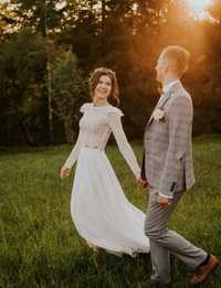 Suknia ślubna dwuczęściowa z długim rękawem
