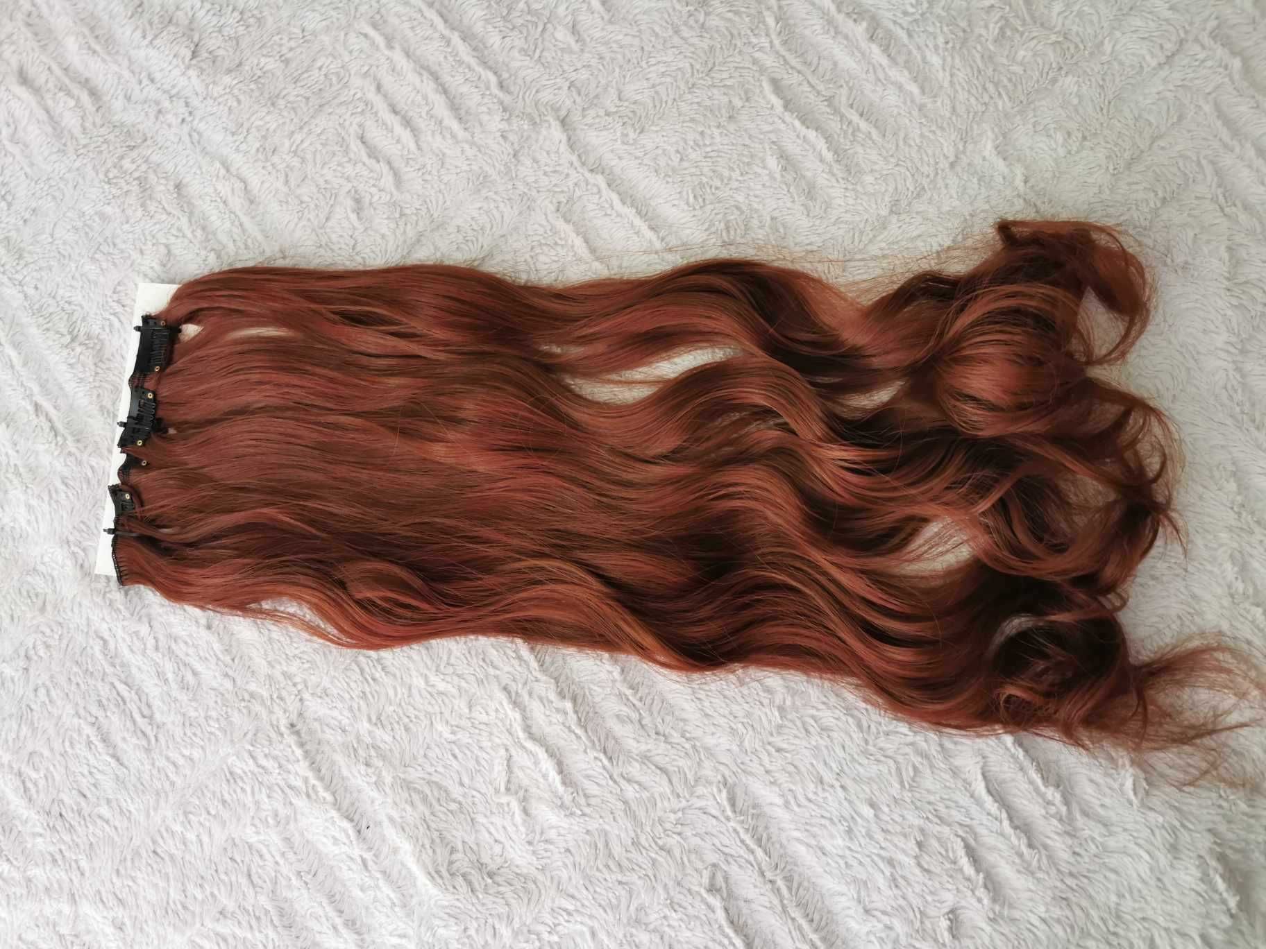 Doczepiane włosy clip in ciepły rudy brąz 65 cm 8 tresek