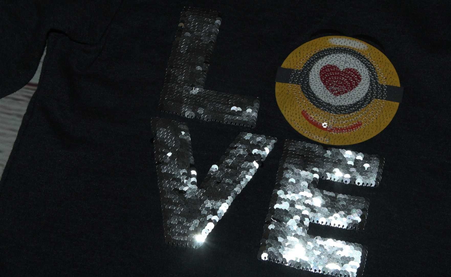 (205) Bluza r. 134 Minionki granatowa szara nierozpinana cekiny