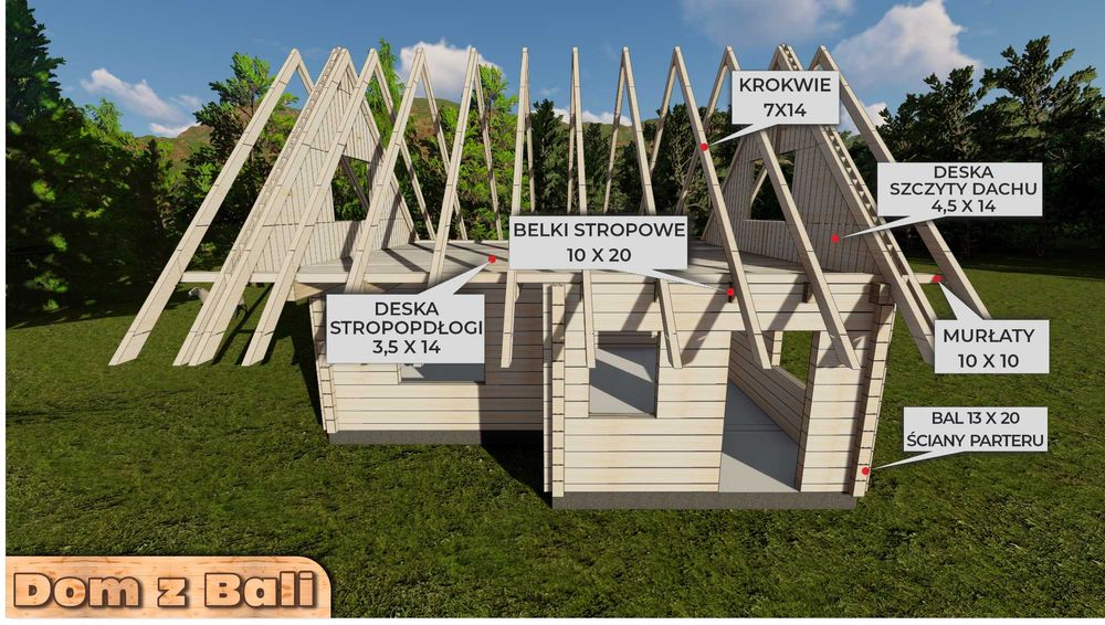 MATERIAŁ NA DOM Z BALI 10x14 35+42m2 na zgłoszenie 41000zł