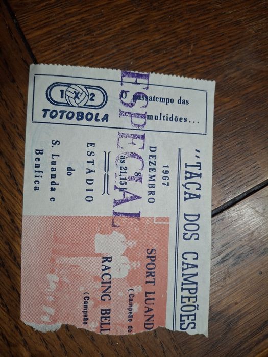Raro bilhete basket campeoes europeus 1967 benfica Luanda