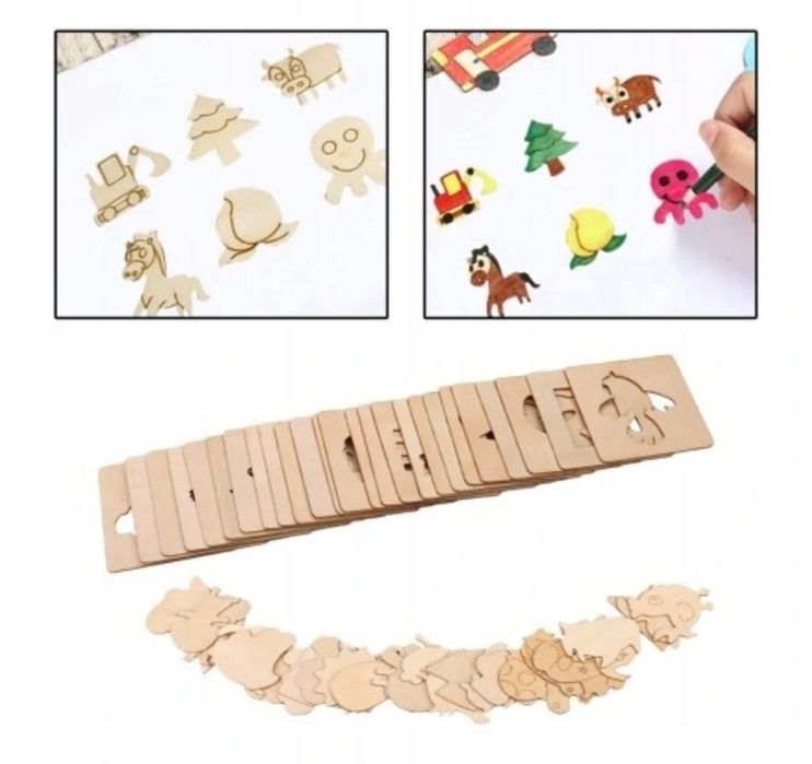 Szablony wzory do rysowania drewniane 20 sztuk wielokrotnego użytku