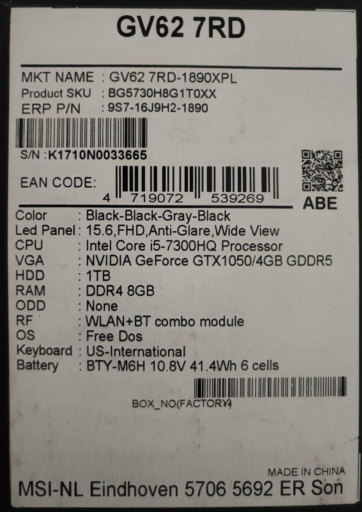 Laptop MSI GV 7RD