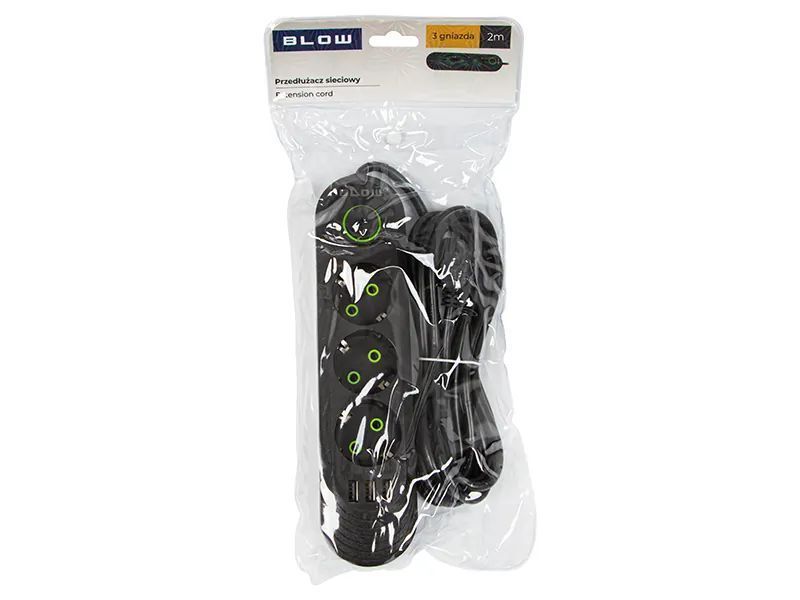 Listwa przedłużacz sieciowy BLOW 3 gniazda + 3x USB 2m czarny 98-213#