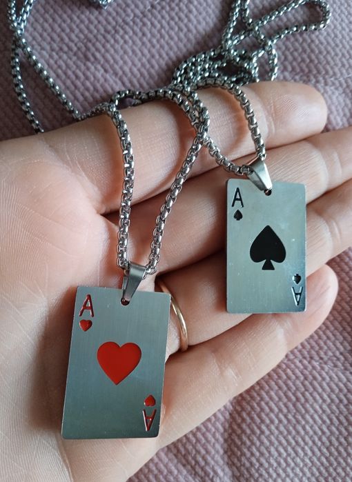 2 sztuki długi stalowy naszyjnik karta as pik i kier