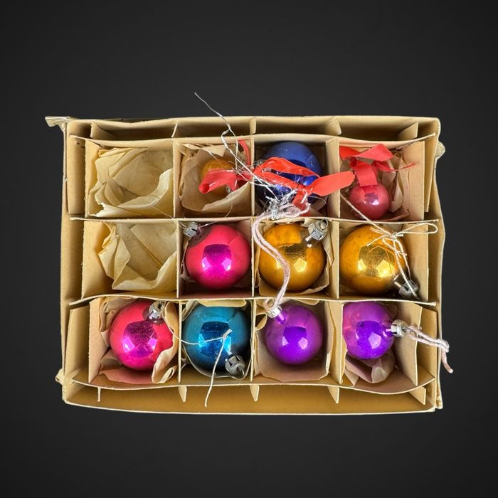 Świąteczne ozdoby choinkowe bombki PRL kolorowe B41/10183