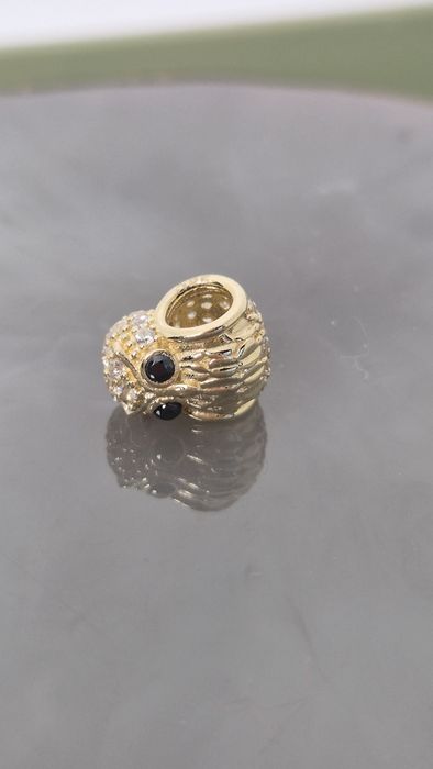 Nowy złoty charms do bransoletki typu Pandora Sowa cyrkonie białe czar