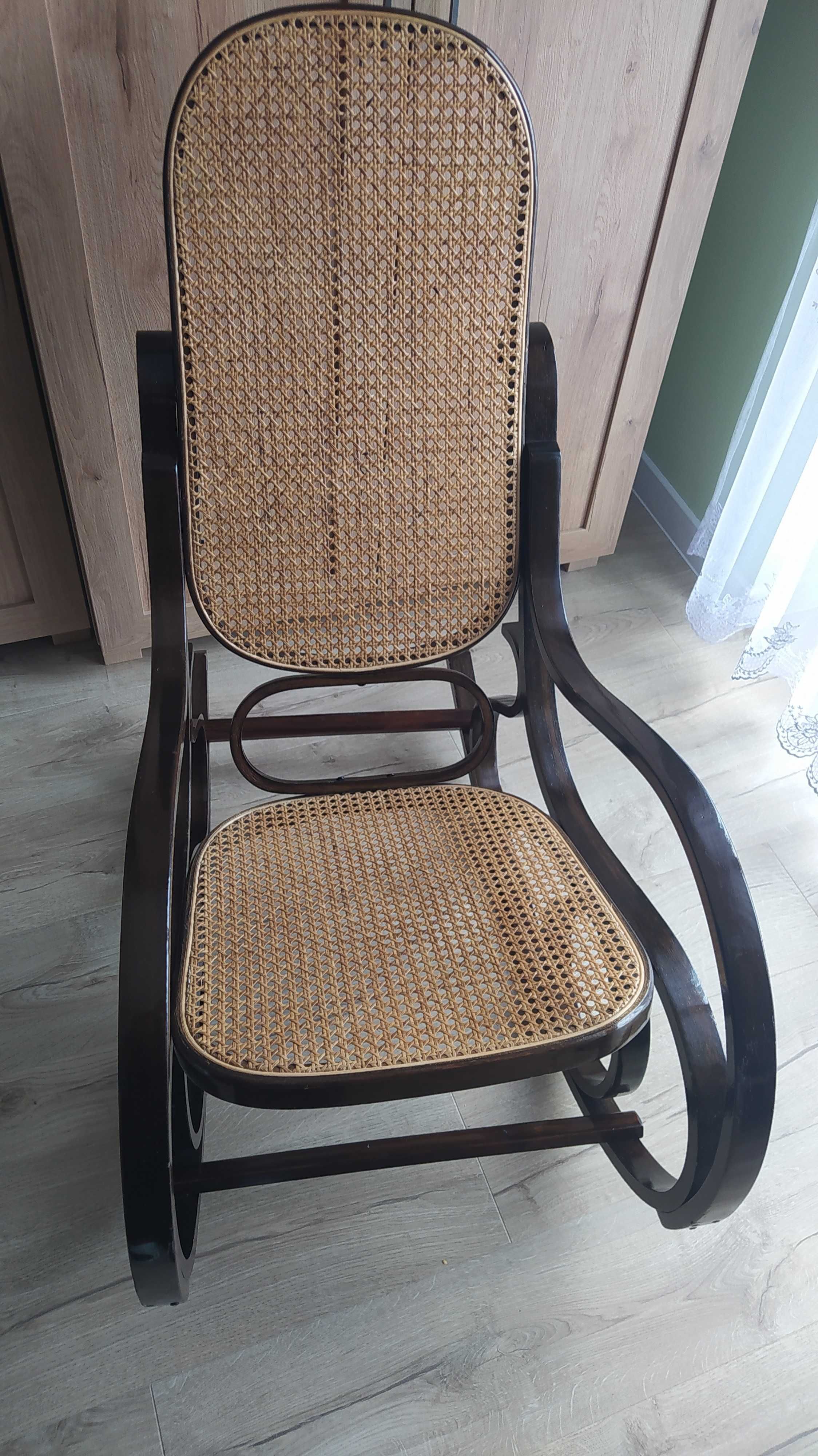 Fotel bujany drewniany ratanowy, retro vintage antyk
