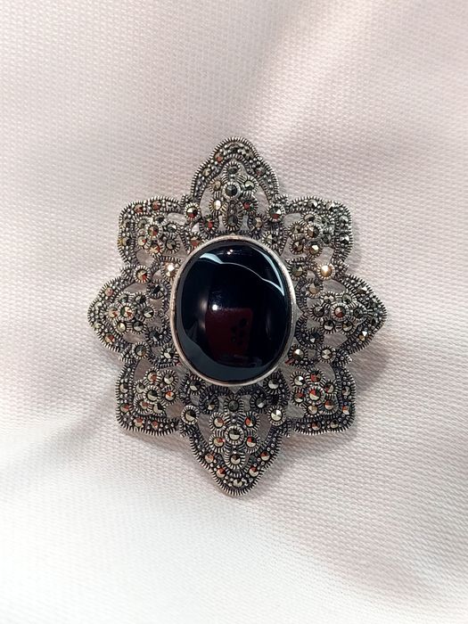 Брошка кулон срібло вінтаж ручна робота Онікс