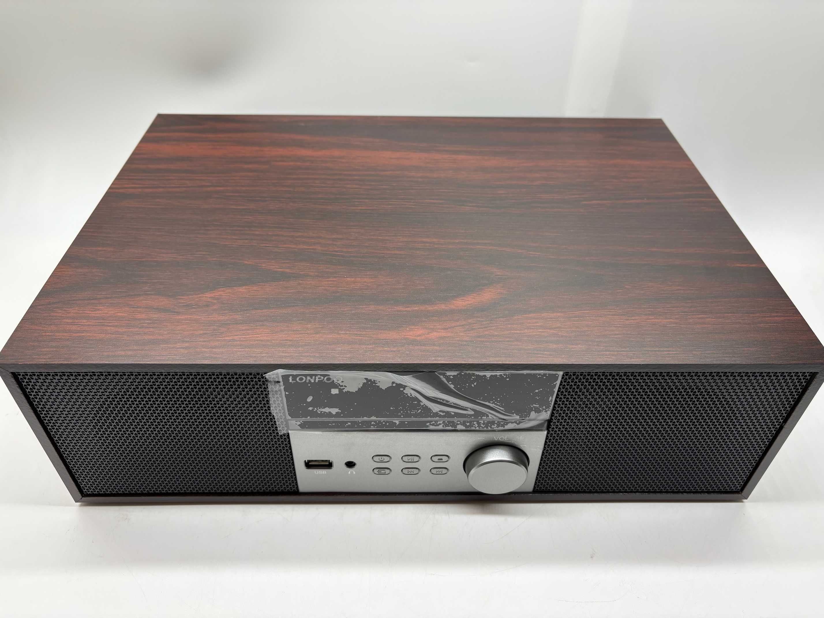 LONPOO Radio Wieża stereo Drewno HiFi CD Bluetooth FM USB AUX