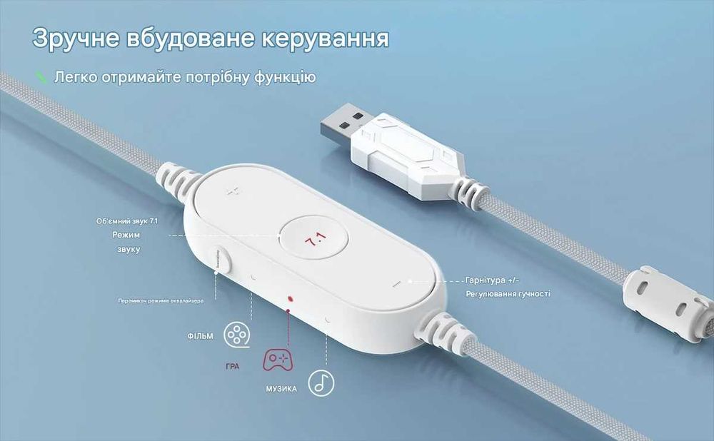 Гарнітура FIFINE H6W 7.1 RGB підсвітка,2м кабель,пульт,EQ-ПК/PS4/PS5