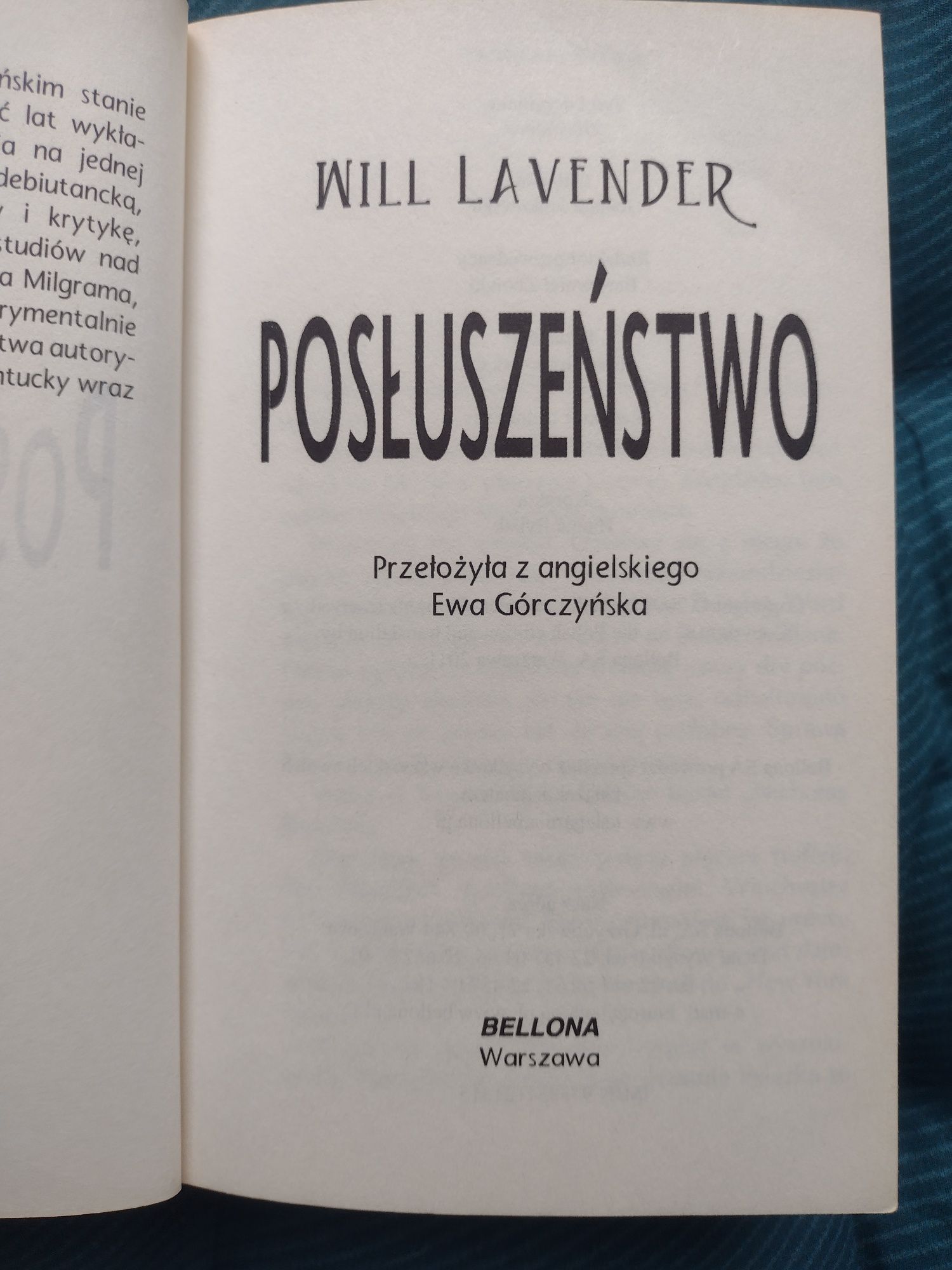 Posłuszeństwo Will Lavender thriller psychologiczny