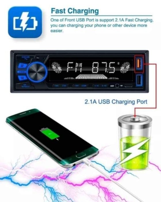 Rádio 1 din com bluetooth e aplicação para telemóvel