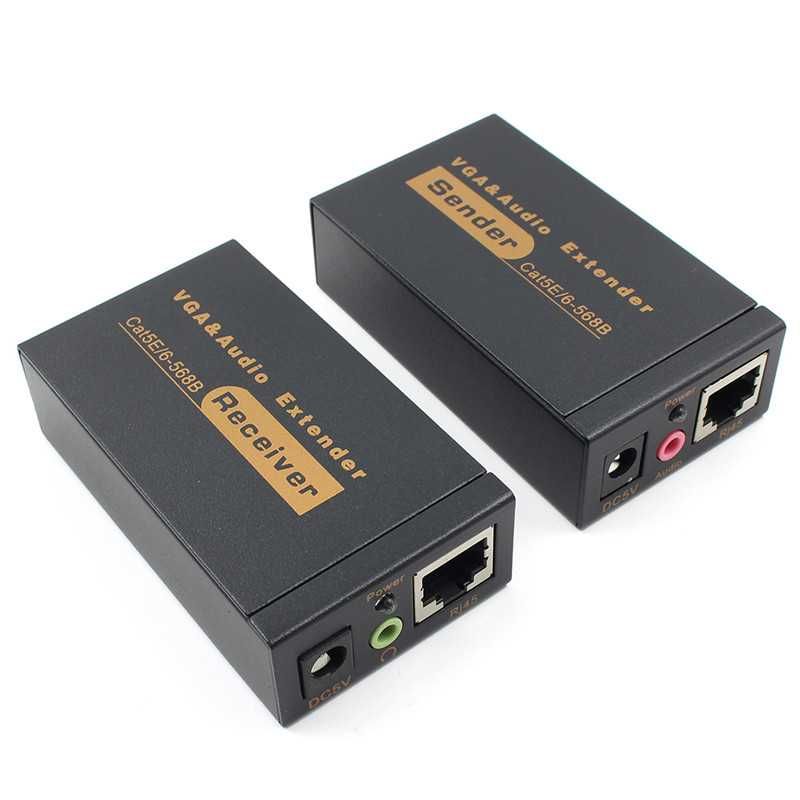 Extensor VGA + Áudio via cabo Rede RJ45 CAT5e/6 1080P até 100M/300M