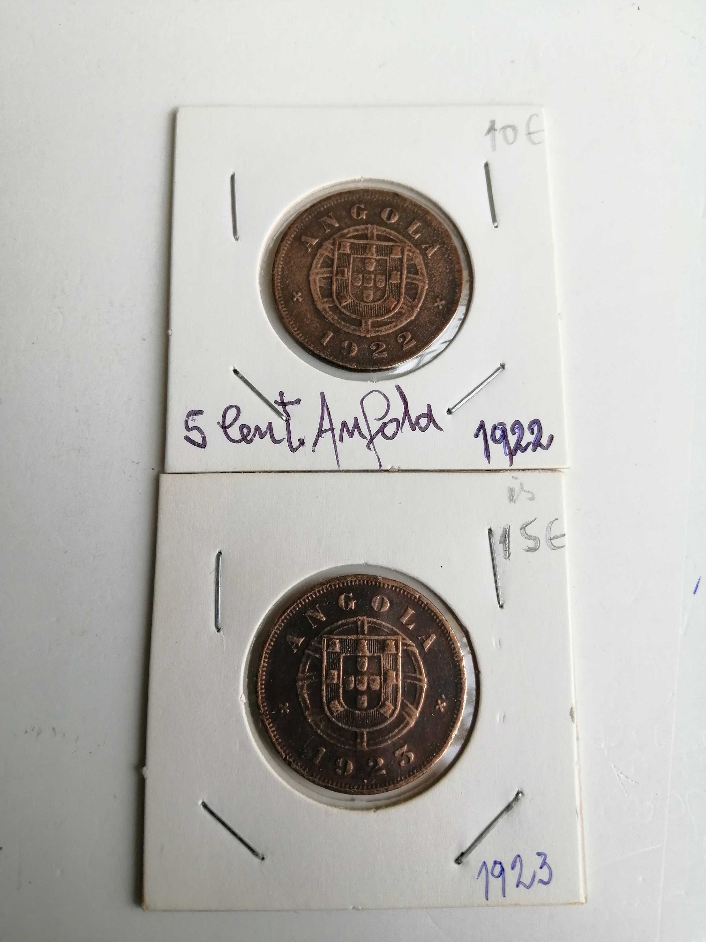 Moedas de 5 centavos de Angola, de 1921/1922/1923.